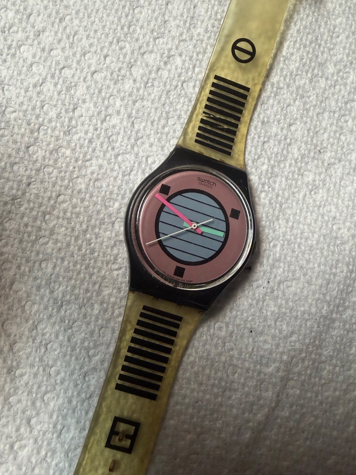 &amp; GB120 No 1987 Box Swatch Battery Coconut - Working! New Grove Vintage Rare - vintagewatches.pk