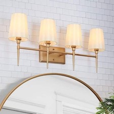 LNC Modern Classic 29 in. 4-Light Deep Gold Vanity Light w/White Fabric Shades