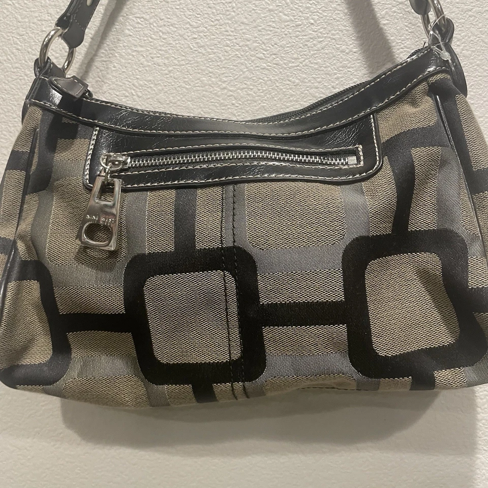 Y2K Nine West Shoulder Bag Purse Mod Geometric Square Monogram Black Taupe 2000s - Image 2 of 4