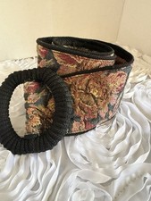 Vintage 90s Woven Floral Tapestry Cinch Belt   Made in USA   Size Small