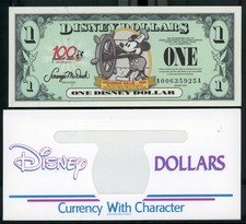Disney Dollar - Steamboat Willie $1 - "A" series 2002 + envelope : Disneyland