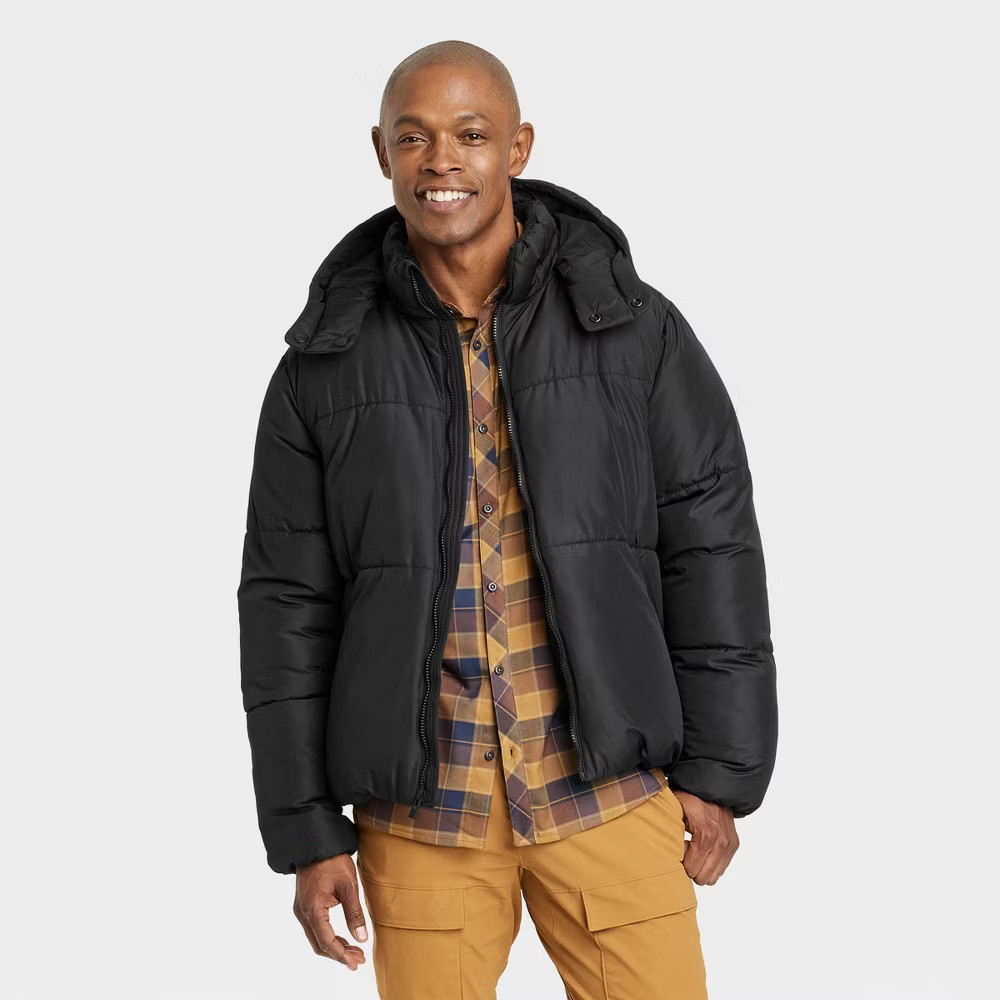 All In Motion Men's Winter Hooded Wind-Resistant Heavyweight Puffer Jacket