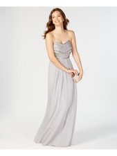 ADRIANNA PAPELL Womens Gray Scoop Neck Full-Length Formal Dress Size: 6