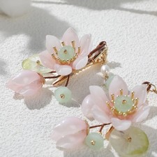 SHIYANG Handmade Pink Lotus Hair Clips, Floral Hair Decoration for Hanfu, Chi...