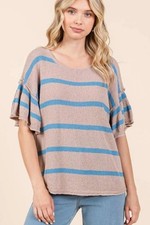 Mittoshop Striped Flounce Sleeve Knit Top
