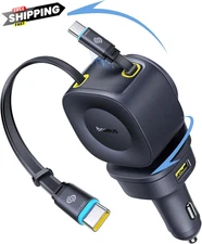 Baseus 163W Retractable Car Charger USB C Fast Charging, PrimeTrip VR2 