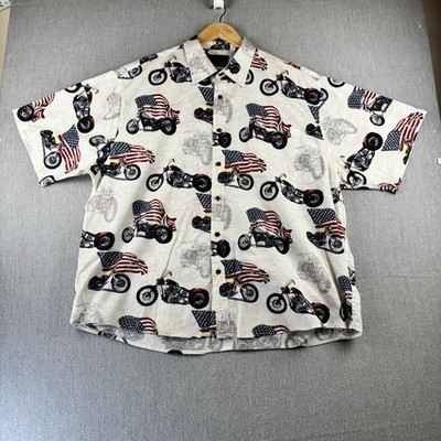 Magellan Motorcycle American Flag Button Shirt Mens XXL 2XL Biker Patriotic SS