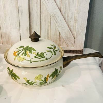 Vintage ASTA German Enamelware Cookware 8 pc Set Sweet Honeysuckle