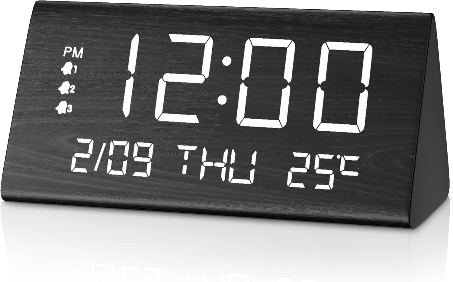 Wooden LED Digital Alarm Clock with 3 Customizable Alarm Settings