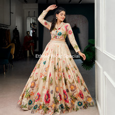 Floral Tasar Silk Lehenga Choli Set Stitched Festive Ethnic Wedding Wear