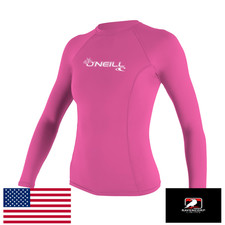 O'Neill Women's Basic Skins Long Sleeve Crew Sun Shirt Rash Guard - Fox Pink