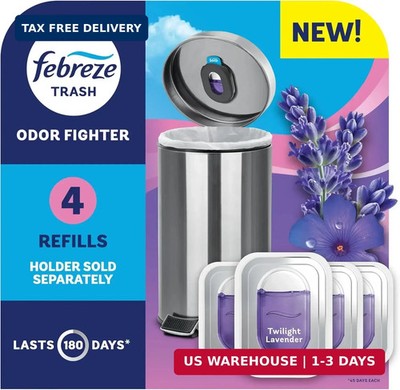 Febreze Trash Odor Fighter, Trash Can Air Freshener, Stick-On Deodorizer for Gar