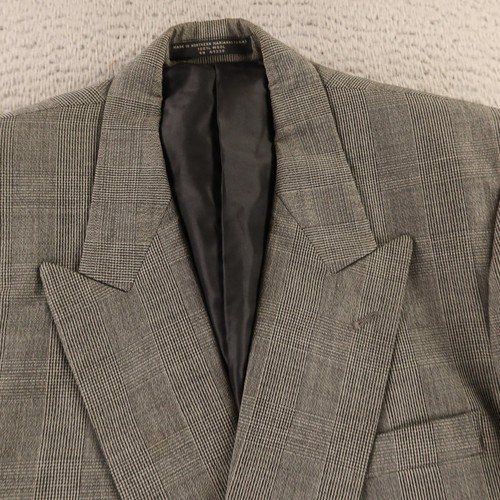VTG Prince of Wales Jacket M MT Gray Check 100% Wool Hopsack Double Breasted 40L - Picture 2 of 18