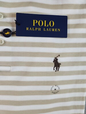 Polo Ralph Lauren Classic Fit Beige/white Striped Polo Shirt Polo Ralph Lauren Classic Fit Beige/white Striped Polo Shirt