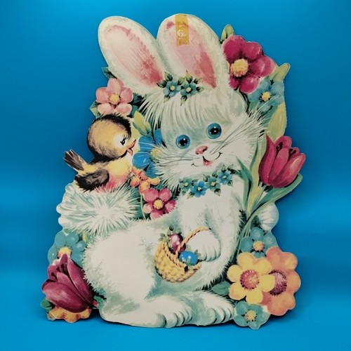 Vtg Easter Bunny Brown White Rabbits Flowers Die Cut Paper Wall Decorations - Picture 3 of 16