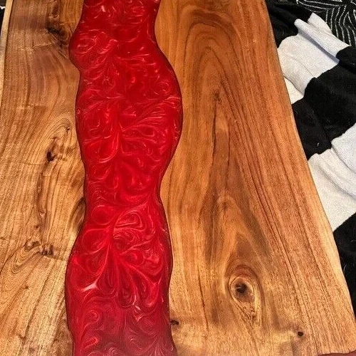 24"x36" Red Epoxy Resin River Table Top Handmade Farmhouse Dining Room Furniture - Image 3 of 4