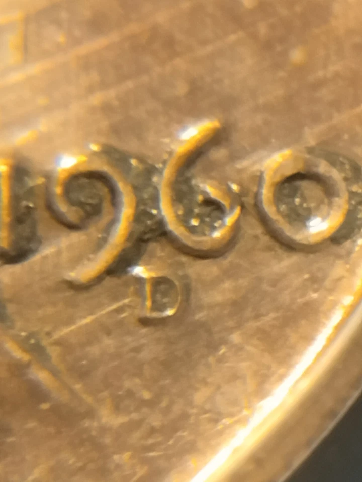1960 D LD Lincoln Cent Pcgs UNC Details WheelMark Struck ThruDebris Not On Label - Image 3 of 4