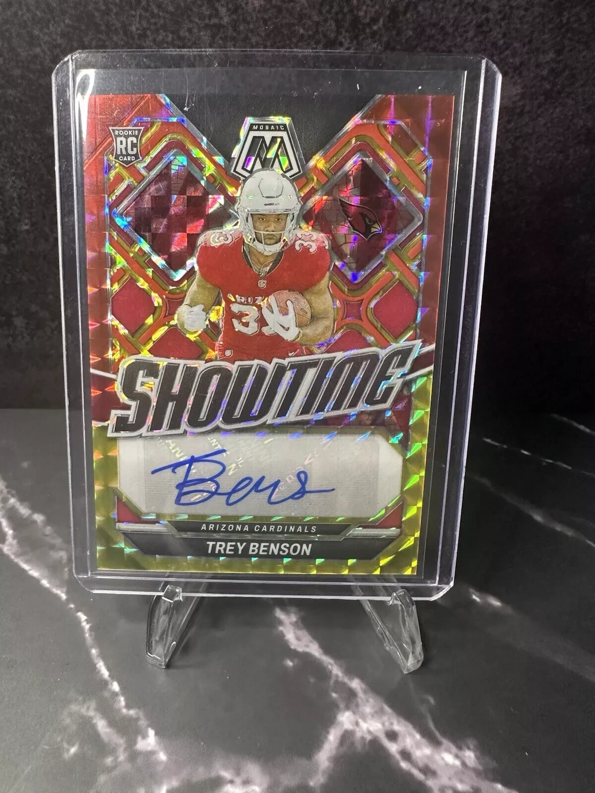 2024 Panini Mosaic Showtime Red Yellow Fusion AUTO TREY BENSON SSP Cardinals!