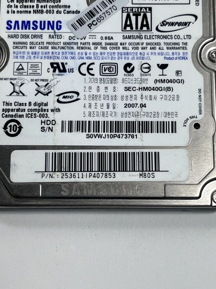 HM040GI Samsung 40GB SATA 2.5in 9.5mm Hard Drive - Image 4 of 4