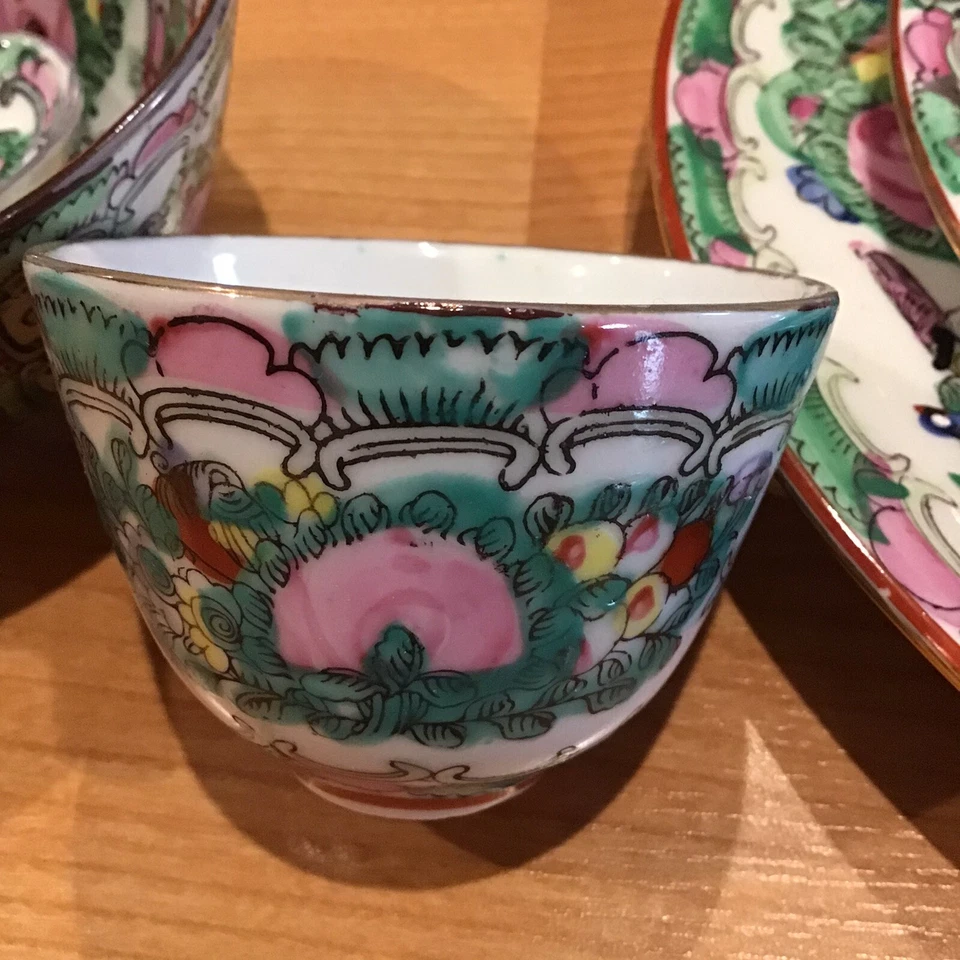 Platos medallón rosa familia cantón exportación china siglo XIX, cuencos (juego de 6) Foto 3 de 4