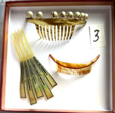  3 3 Antique Art Deco Plastic Celluloid Fan Style Hair Combs with accents