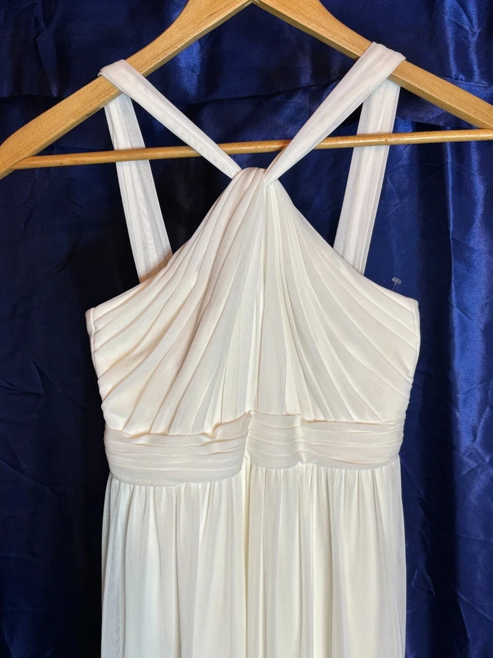 Maxi Vestido Griego Halter Cuello en Y Acanalado Dama de honor Junior Flor Niña Marfil 8 Foto 3 de 4