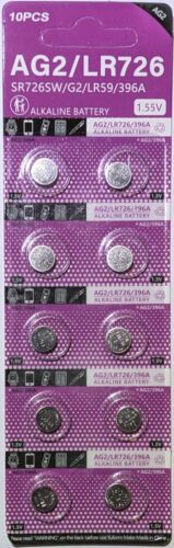10PCS AG2 LR726 LR59 396 1.55v Alkaline Battery Button Cell for Watch EXP 2028