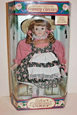 Soft Expressions Genuine Porcelain Country Classics Doll with Stand