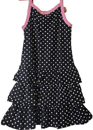 Hello Kitty Sundress Girls Sz M (7-8) Pink/Blk Polka Dot Bow Ruffle Tiered Dress - Picture 4 of 10