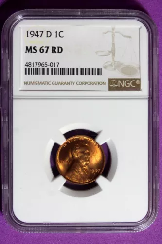 1947 D NGC MS67 RD Lincoln Wheat Cent #B32065