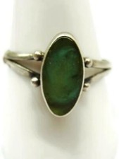 sz 9.75 Vintage Solid 925 Sterling Silver Green Oval Gemstone Ring- 2.27 gram