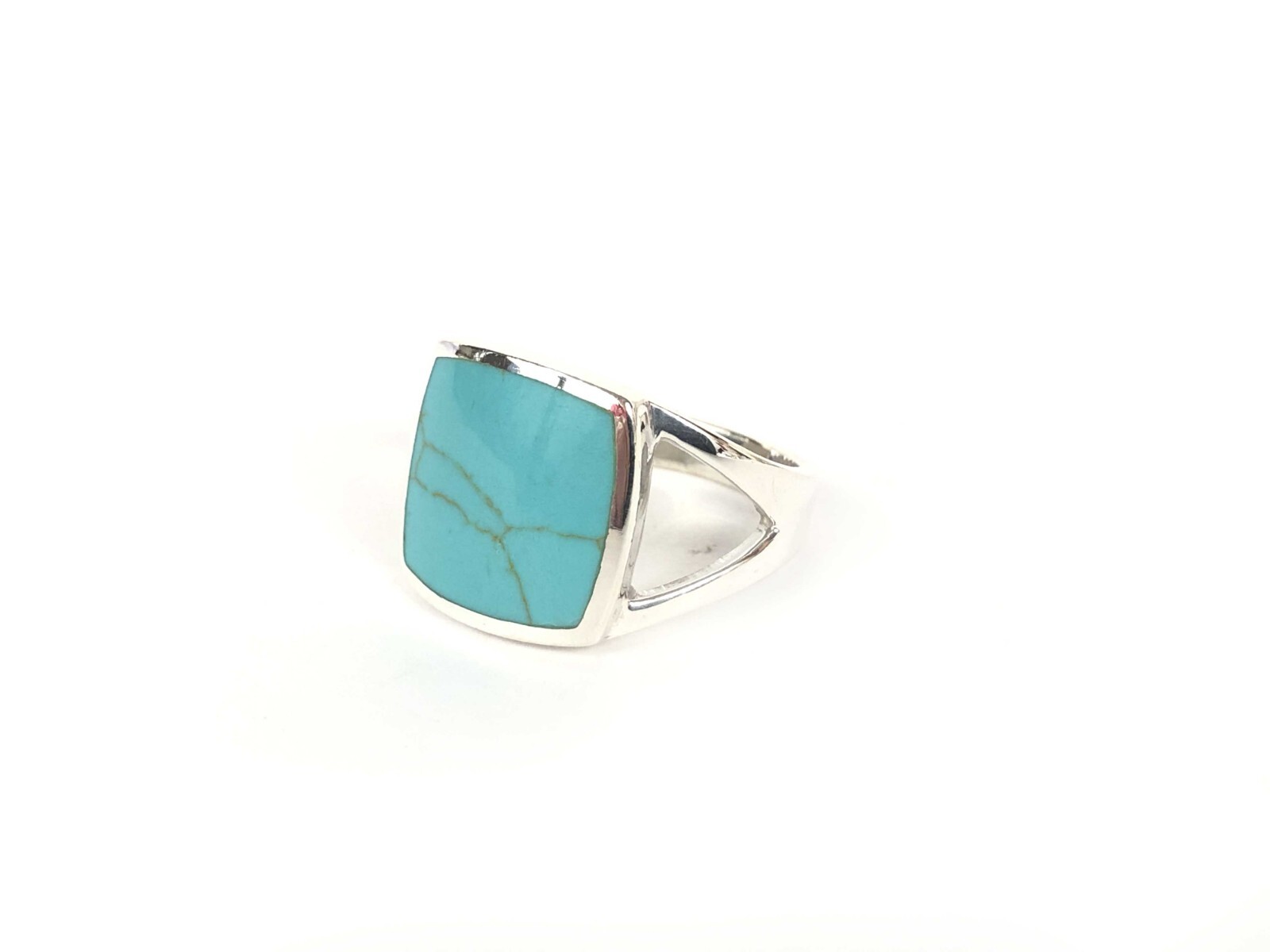 Turquoise Enamel Split Shank Statement Ring Sterl… - image 1