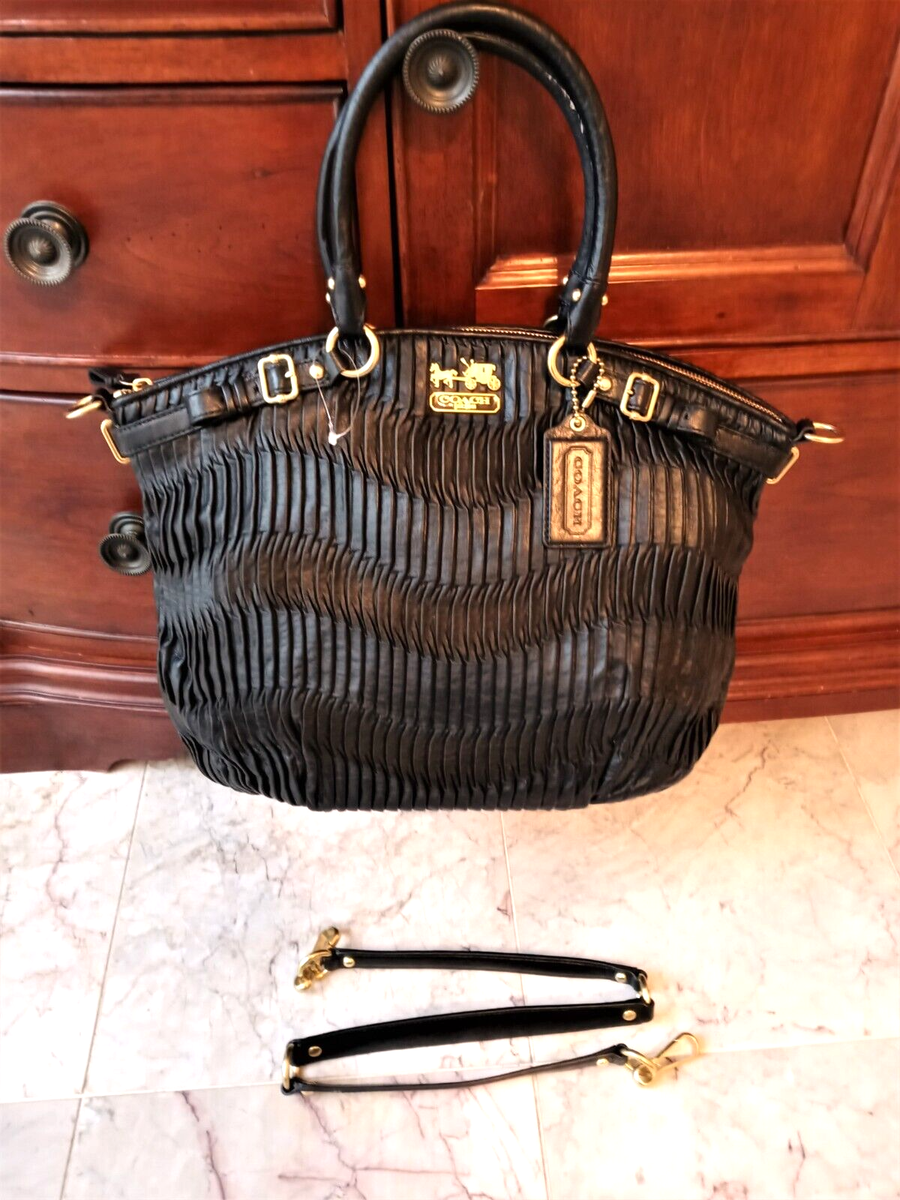 Gorgeous COACH Madison Gathered Leather Lindsey Satchel Black NWT