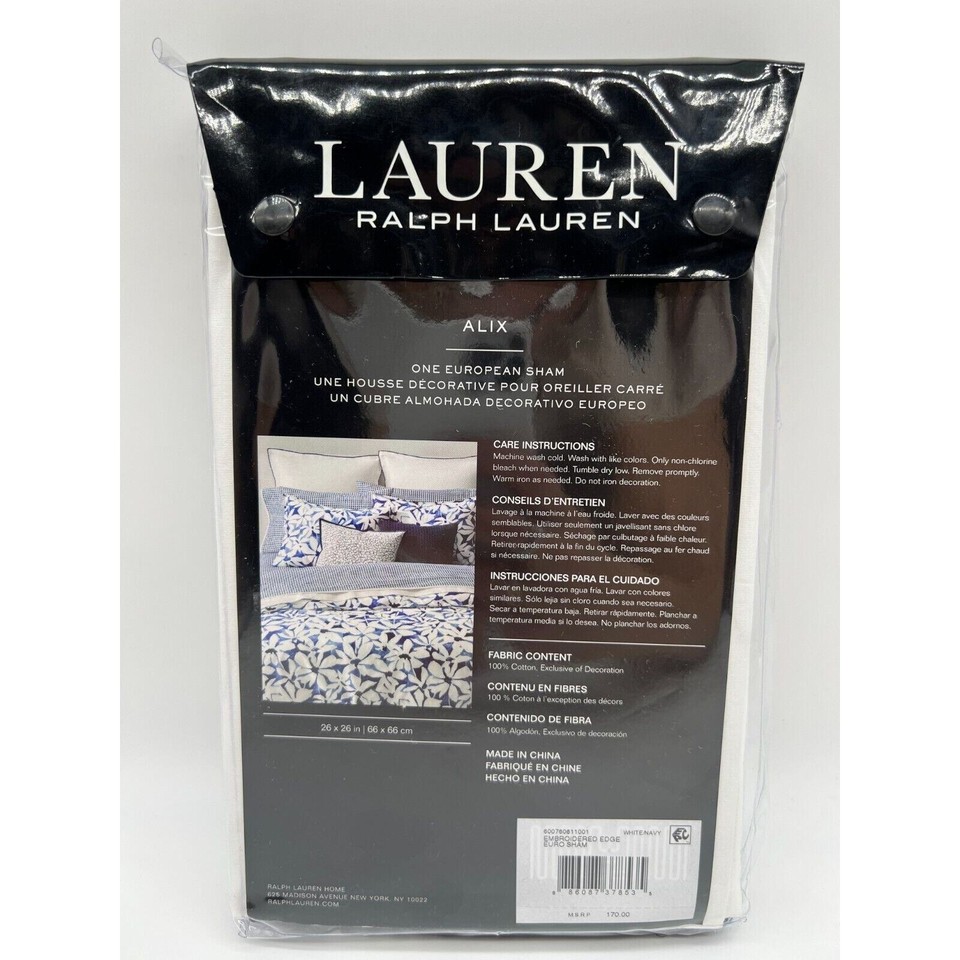 Lauren Ralph Lauren Alix Floral Embroidered White Cotton Euro Pillow