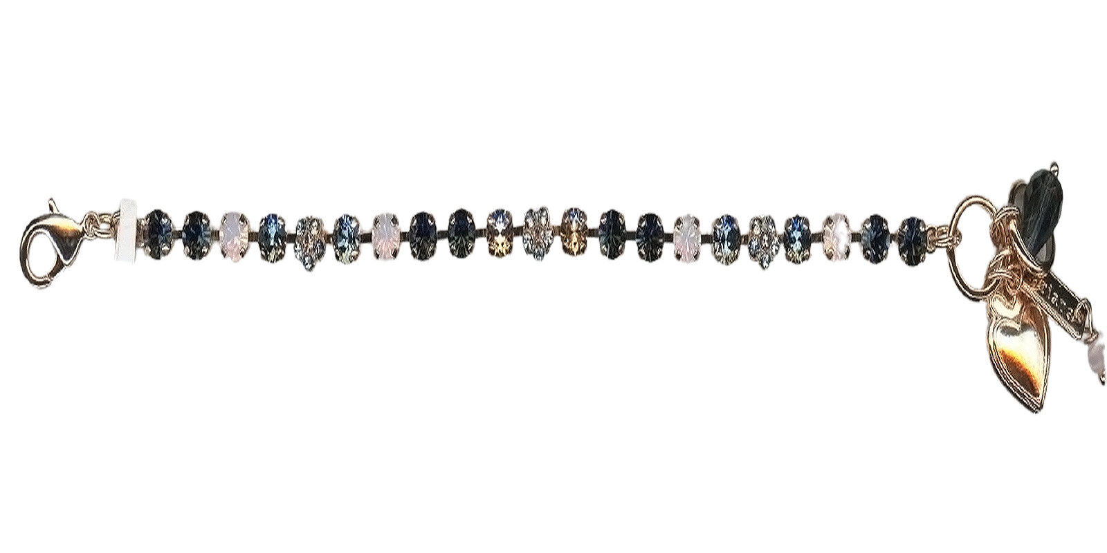 Floral Heart Charm Bracelet by Mariana in Blue Pink Opal Swarovski Crystals-image