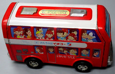 Vintage Tin Friction Ichiko Japan Double Decker Bus 9" long WORKS