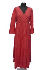 Caliban Maxi Long Dress 36 Red Slightly Flared Sleeves + Cotton New