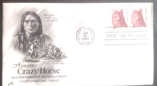 crazy horse OGALA SIOUX INDIAN CHIEF 1982 ARTCRAFT CACHET  FDC  VF UNADDR