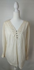 Nine West Vintage America Collection Ivory Cotton Lace Peasant Blouse XS Boho