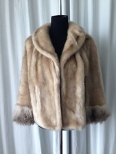 Vintage 50s Glenouat Faux Fur Wrap Jacket Stole Cape Beige