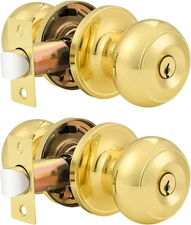 Probrico Entrance Door Knobs Door Lock Keyed Alike Lockset Polished Brass Same K