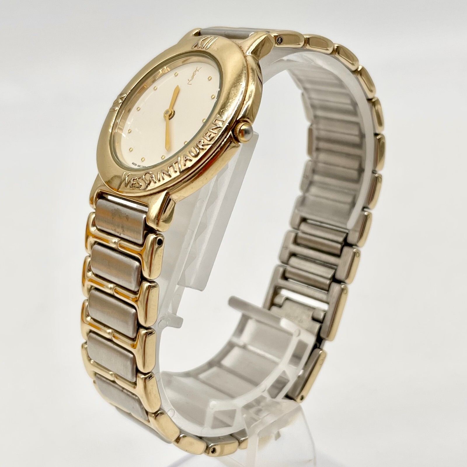 Orologio Yves Saint Laurent Quarzo Oro Argento Quadrante Bianco Uomo YSL Vintage Autentico