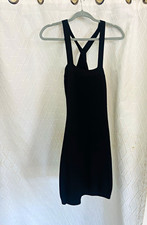G Women’s Dress S Black Solid Knee Length Bodycon Sleeveless Strappy. Vintage.