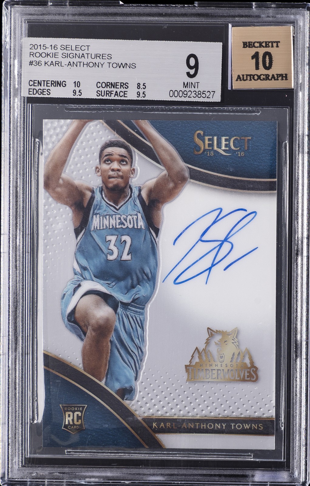 2015 PANINI SELECT ROOKIE SIGNATURE #RS-KA KARL-ANTHONY TOWNS RC /199 BGS 9 AUTO