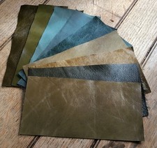 Shades of Green 100%  leather offcuts you get 8 pieces 9"x4.5" 1.1mm Craft patch