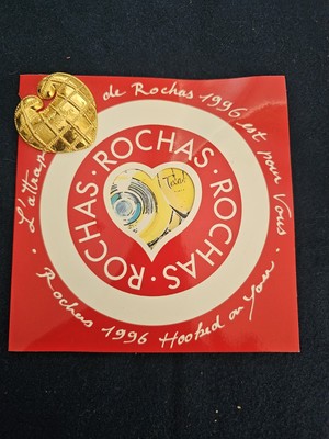 Rochas Gold Heart Brooch With Advertising Card NOS.  