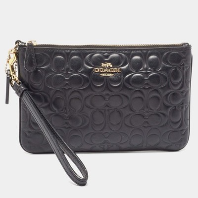 Coach Black Signature Embossed Leather Wristlet Pouch | eBay