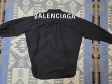 Balenciaga Swing Shirt Button Up Top Banded Collar Spellout Sz 34 Made In Italy