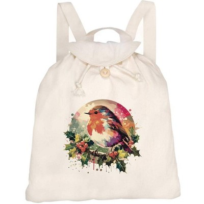 Canvas Rucksack / Backpack ''Robin on a Holly Branch'' (RK00033427)