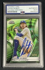 2025 Topps Chrome Black Signed Logan Gilbert Green Refractor /99 Auto PSA COA